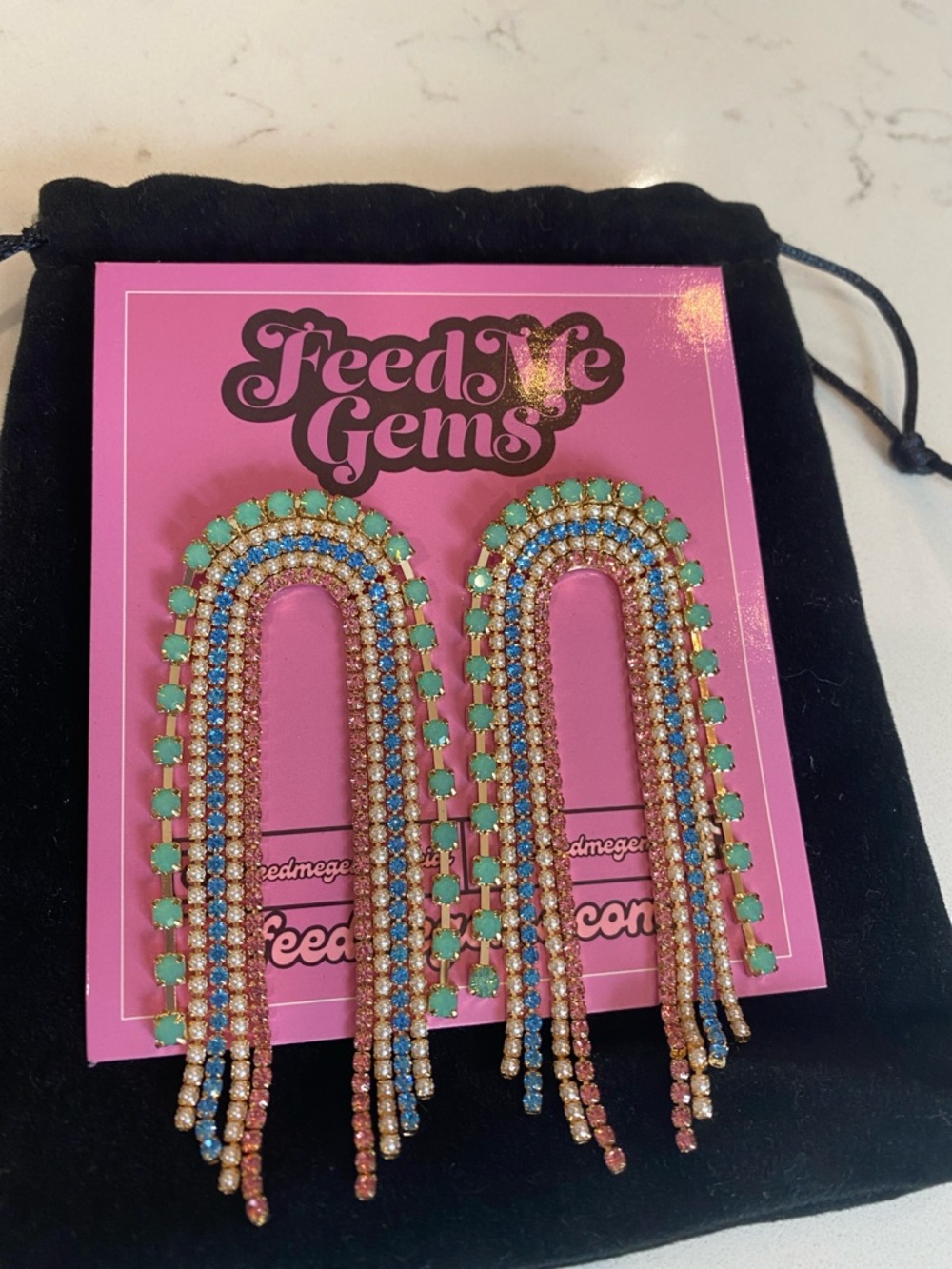 Feed Me Gems Pink, Green & Blue Crystal Fringe Earrings